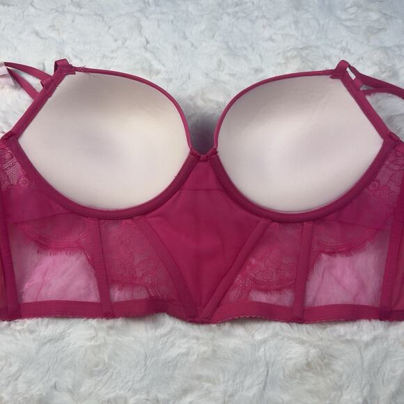 Victoria’s Secret Double Shine Strap Push-Up Lace Corset Bra Top Pink 36DD NWT - Picture 5 of 6